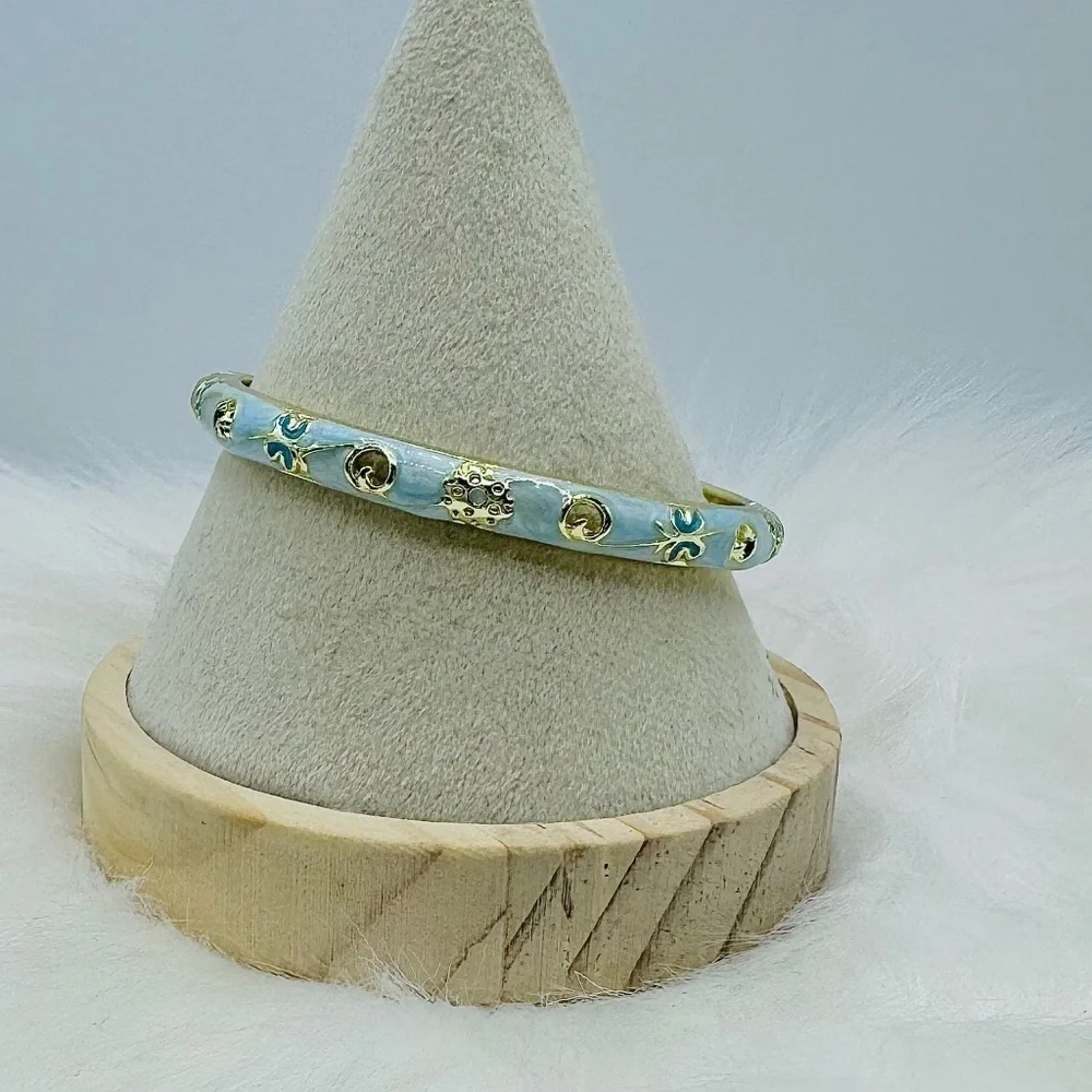 Blue Butterfly & Floral Theme Enamel Hollow Out Cloisonne  Bangle